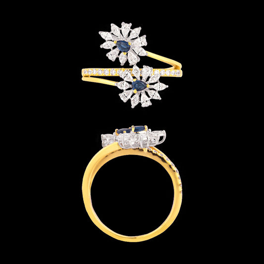 18K Two Tone Gold Diamond Ring - 0.663ct VVS-EF with Colour Stones