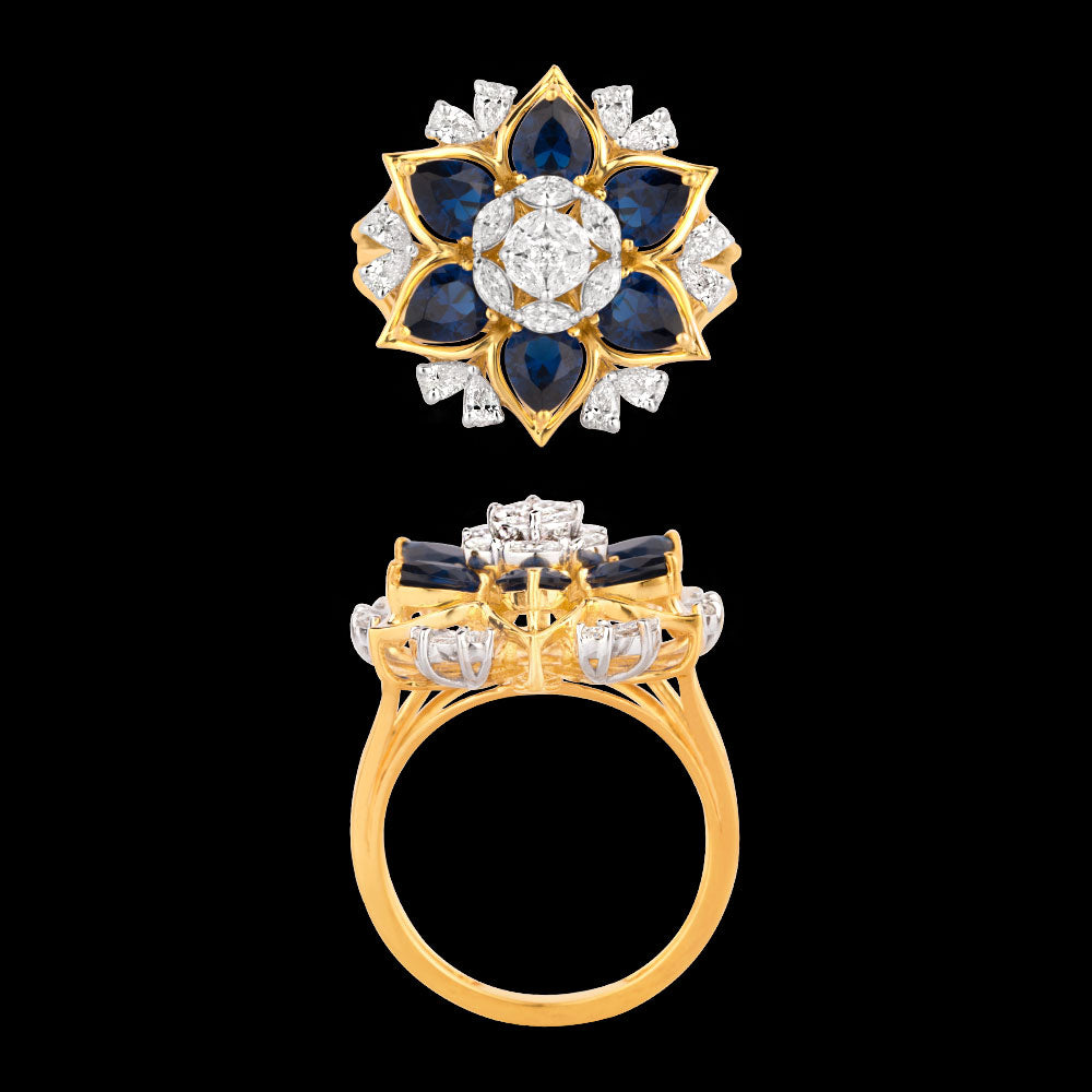 18K Two Tone Gold Diamond Ring - 0.699ct VVS-EF with Colour Stones