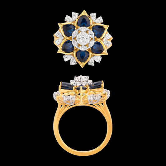 18K Two Tone Gold Diamond Ring - 0.699ct VVS-EF with Colour Stones