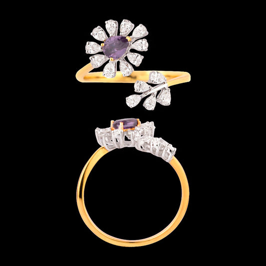 18K Two Tone Gold Diamond Ring - 0.62ct VVS-VS-EF with Colour Stones