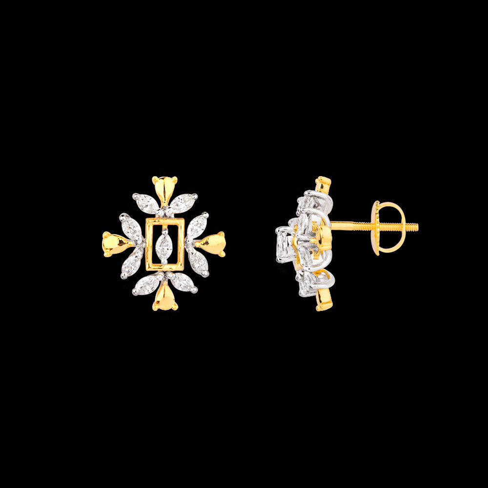 18K Two Tone Gold Diamond Earrings - 0.481ct VVS-VS-EF