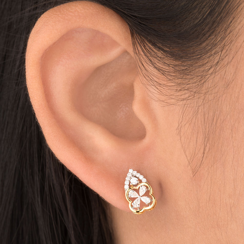 18K Two Tone Gold Diamond Earrings - 0.367ct VVS-VS-EF