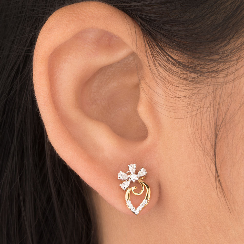 18K Two Tone Gold Diamond Earrings - 0.386ct VVS-EF