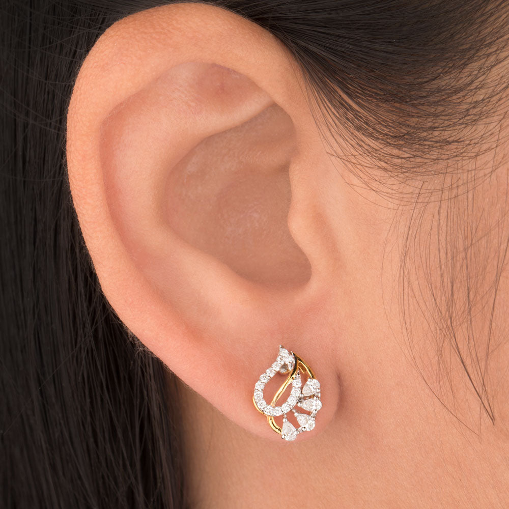 18K Two Tone Gold Diamond Earrings - 0.402ct VVS-EF