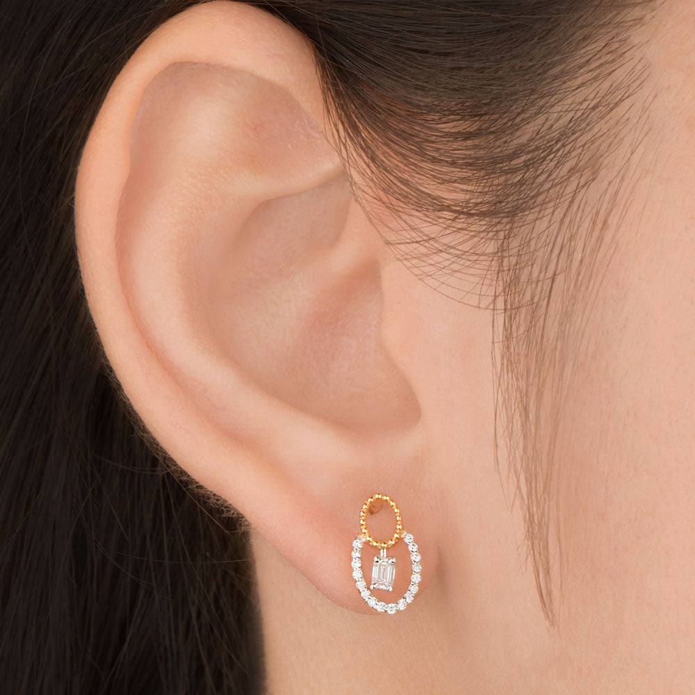 18K Two Tone Gold Diamond Earrings - 0.302ct VVS-EF