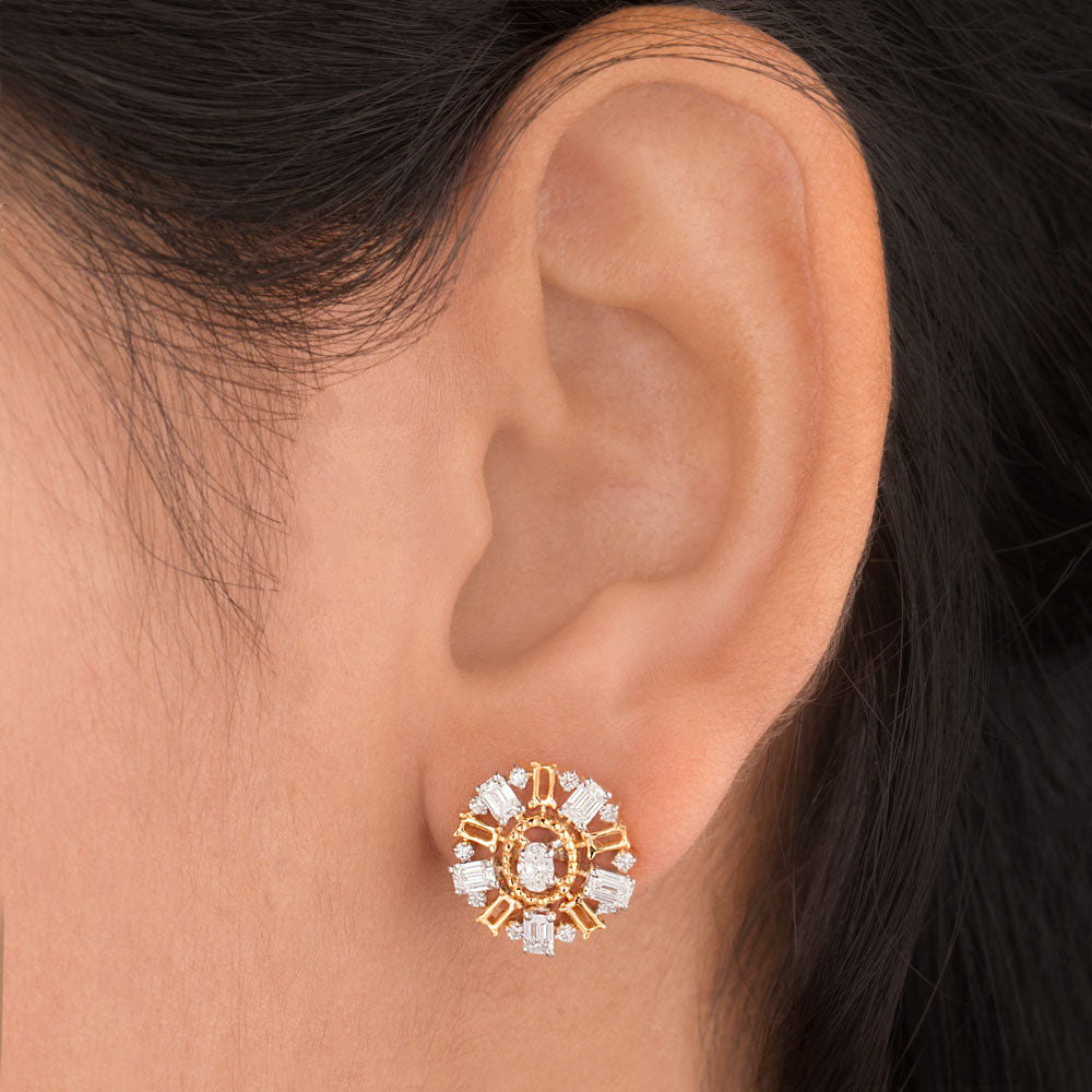 18K Two Tone Gold Diamond Earrings - 1.102ct VVS-FG