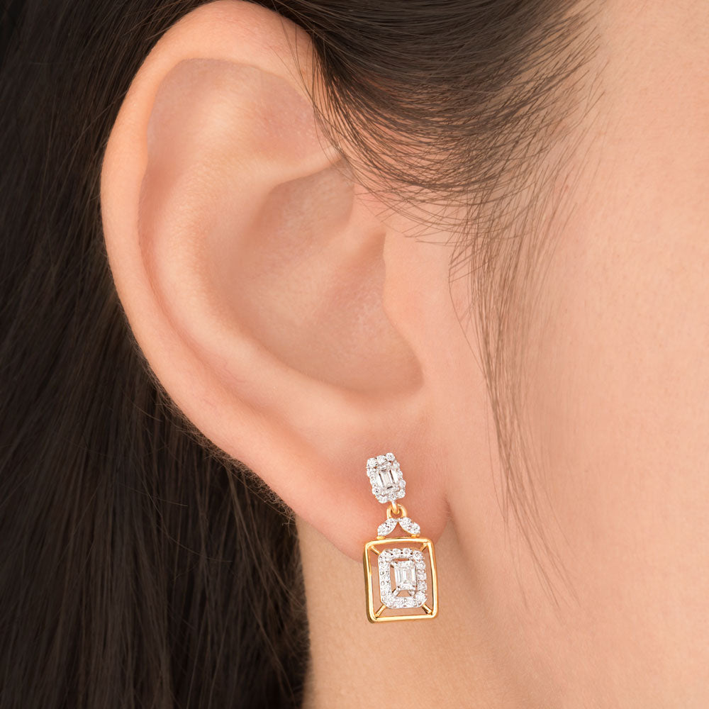 18K Two Tone Gold Diamond Earrings - 0.599ct VVS-EF
