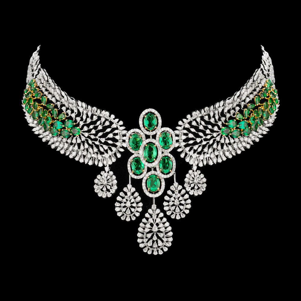 18K Two Tone Gold Diamond Necklace - 15.23ct VVS-EF with Colour Stones