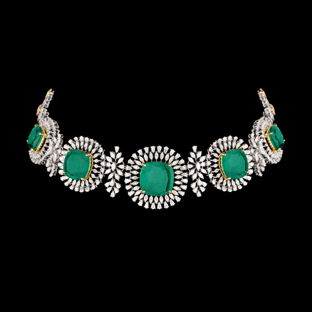 18K Two Tone Gold Diamond Necklace - 11.96ct VVS-VS-EF with Colour Stones