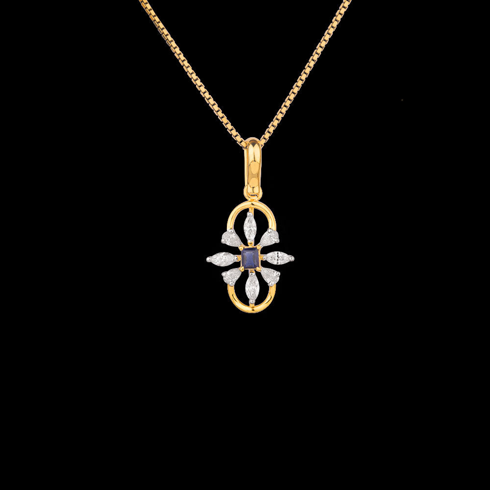 18K Two Tone Gold Diamond Pendant - 0.35ct VVS-EF with Colour Stones