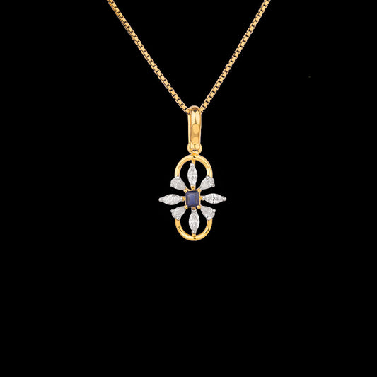 18K Two Tone Gold Diamond Pendant - 0.35ct VVS-EF with Colour Stones