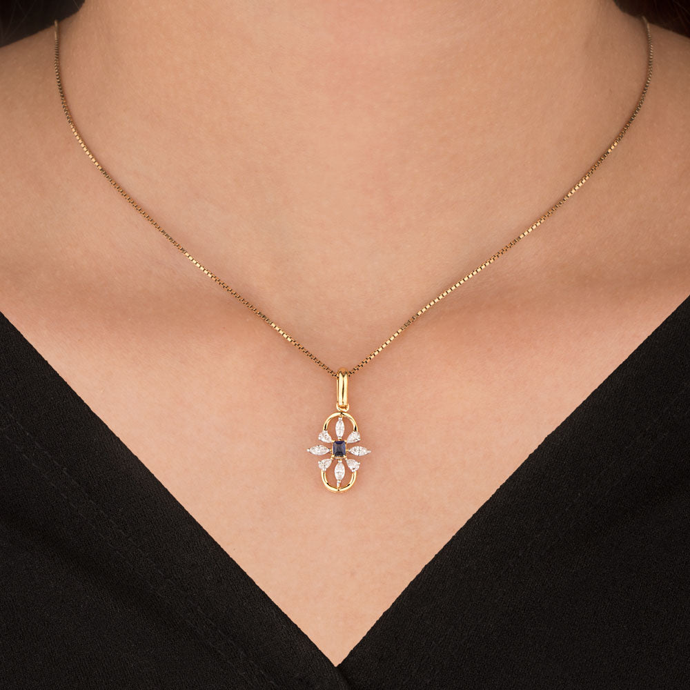 18K Two Tone Gold Diamond Pendant - 0.35ct VVS-EF with Colour Stones