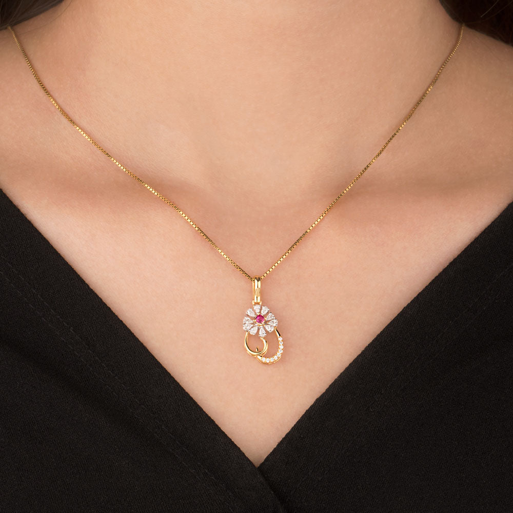 18K Two Tone Gold Diamond Pendant - 0.41ct VVS-EF with Colour Stones