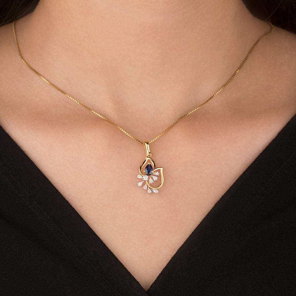 18K Two Tone Gold Diamond Pendant - 0.28ct VVS-VS-EF with Colour Stones