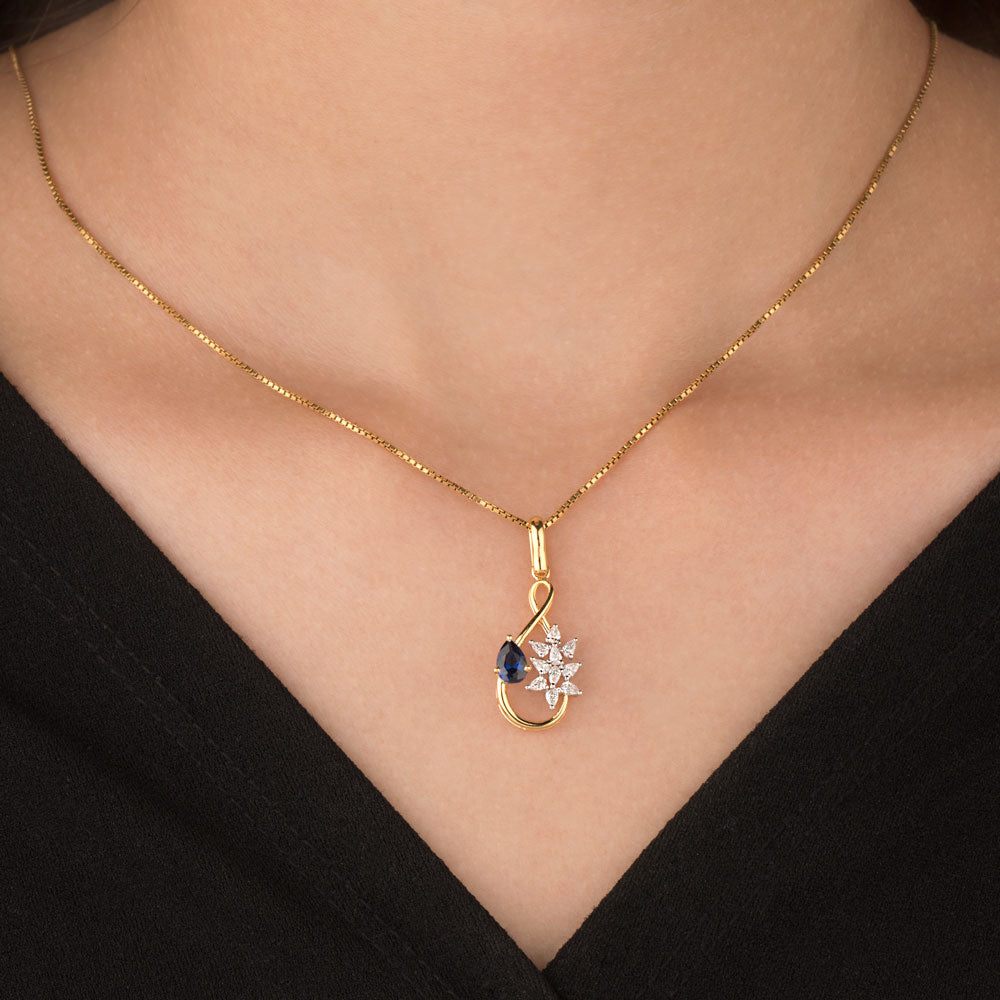 18K Two Tone Gold Diamond Pendant - 0.265ct VVS-VS-EF with Colour Stones