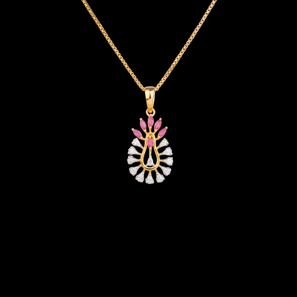 18K Two Tone Gold Diamond Pendant - 0.48ct VVS-EF with Colour Stones