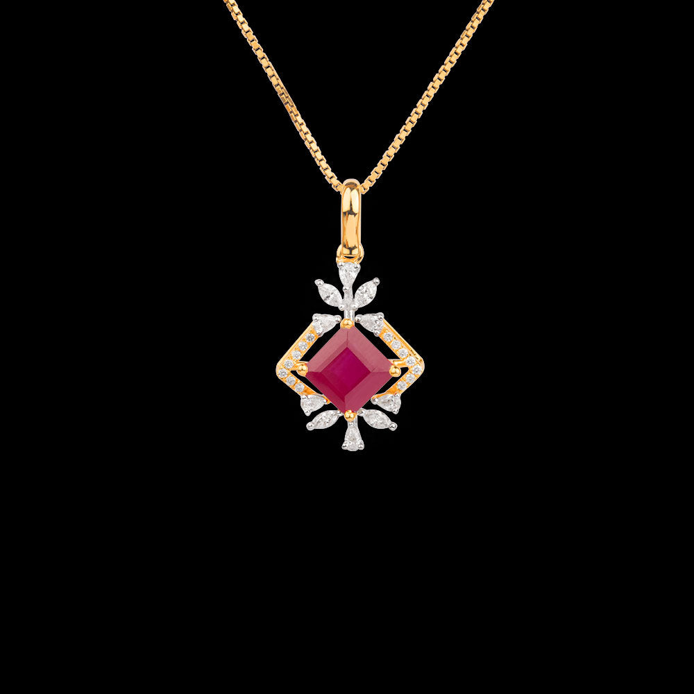 18K Two Tone Gold Diamond Pendant - 0.385ct VVS-VS-EF with Colour Stones