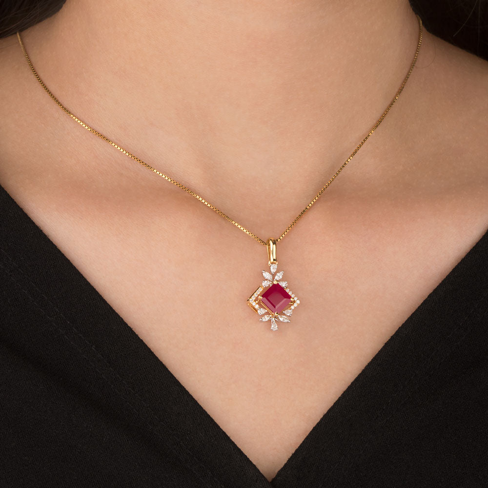 18K Two Tone Gold Diamond Pendant - 0.385ct VVS-VS-EF with Colour Stones