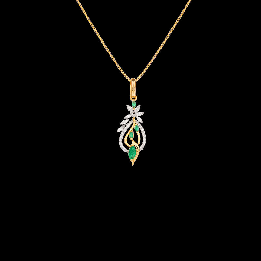 18K Two Tone Gold Diamond Pendant - 0.315ct VVS-VS-EF with Colour Stones