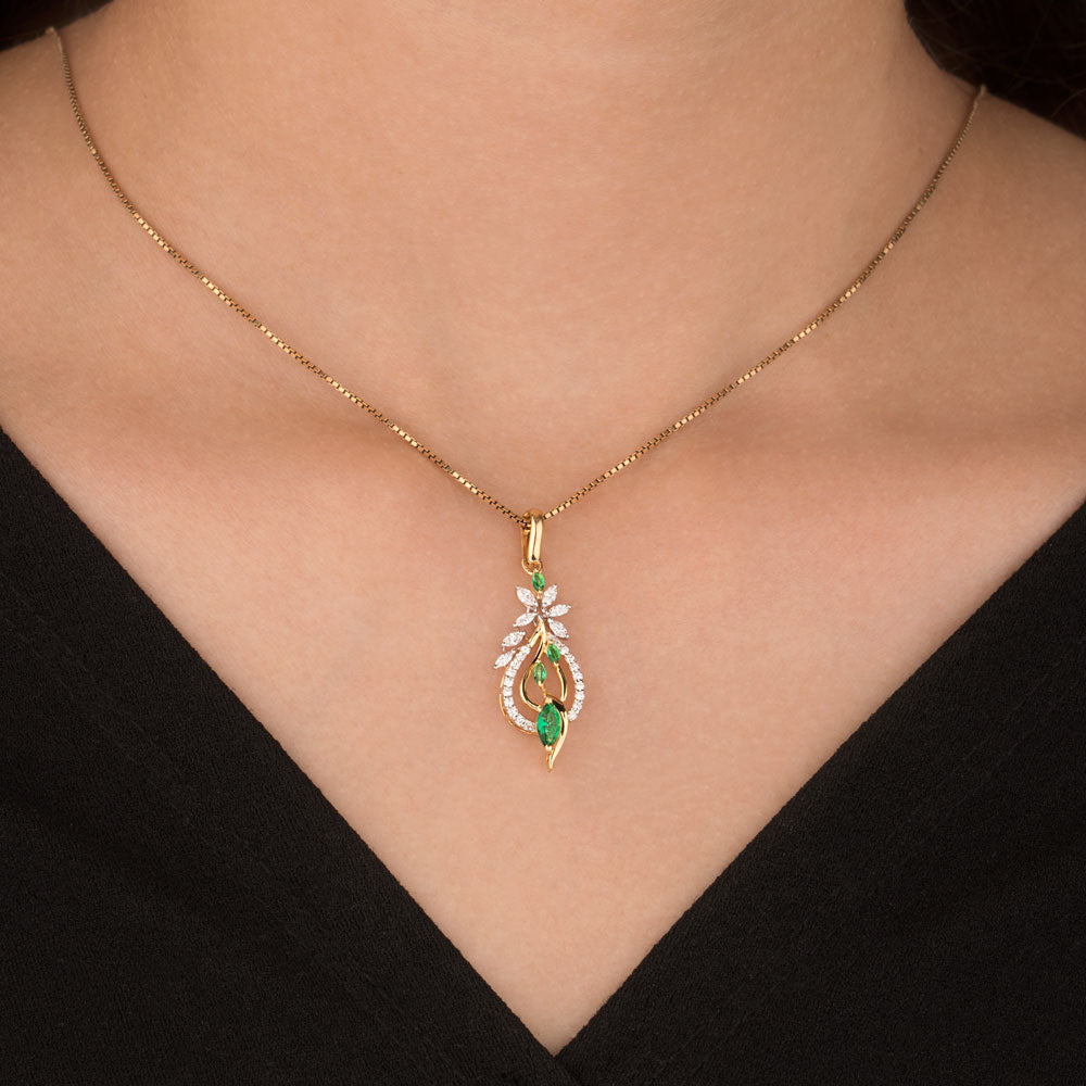 18K Two Tone Gold Diamond Pendant - 0.315ct VVS-VS-EF with Colour Stones