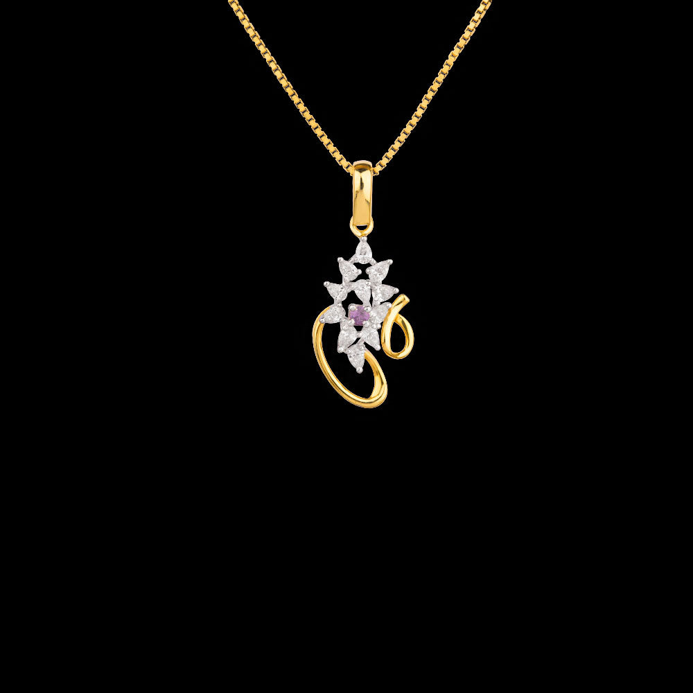 18K Two Tone Gold Diamond Pendant - 0.3ct VVS-EF with Colour Stones