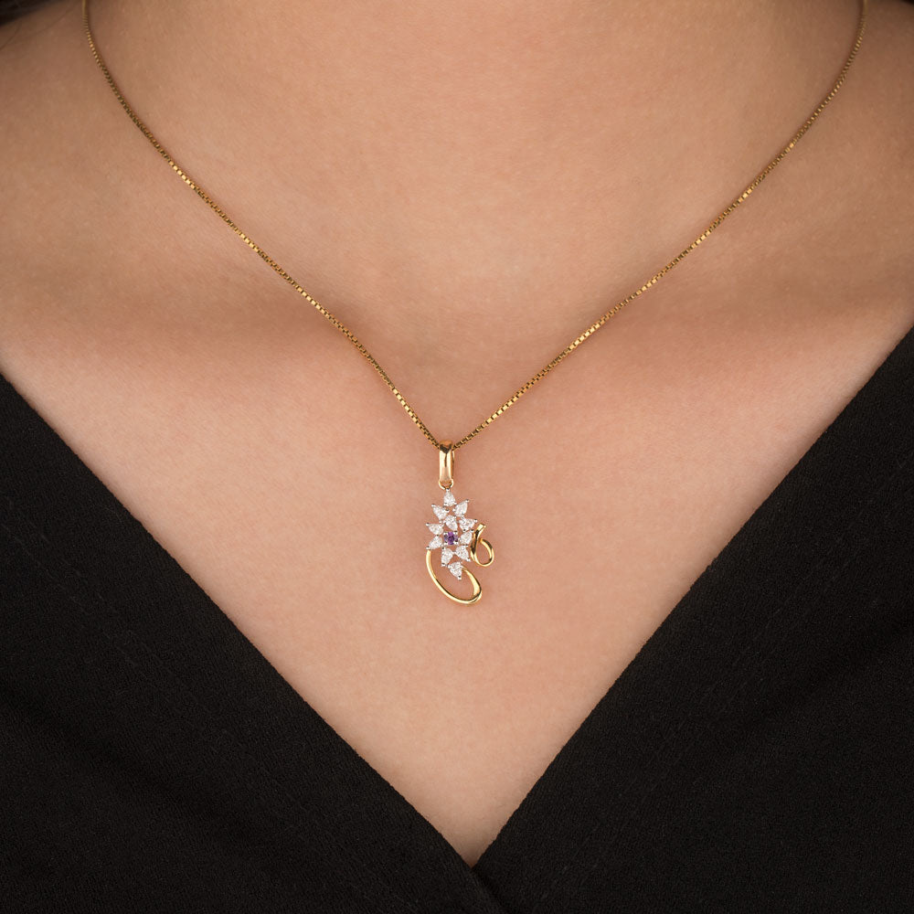 18K Two Tone Gold Diamond Pendant - 0.3ct VVS-EF with Colour Stones