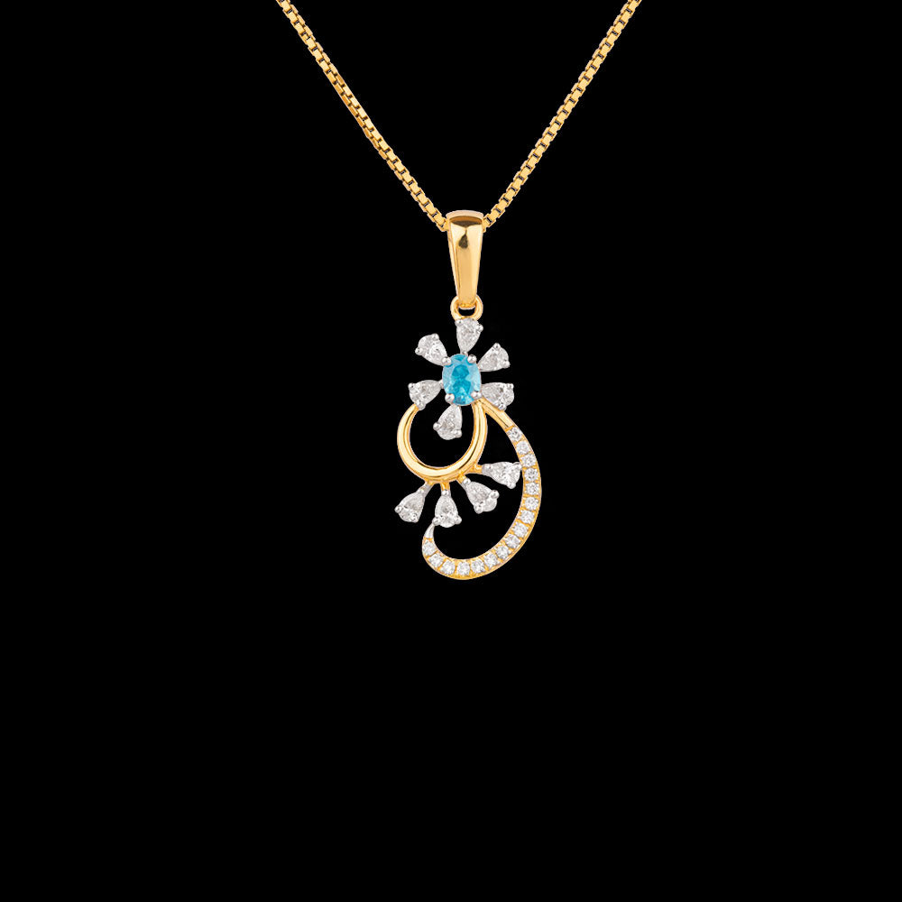 18K Two Tone Gold Diamond Pendant - 0.4ct VVS-EF with Colour Stones