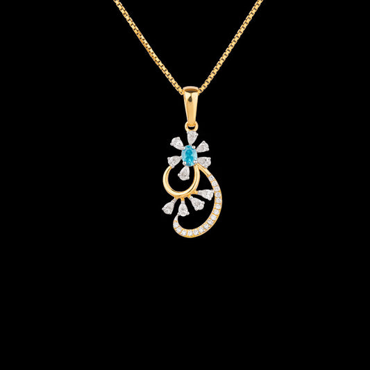 18K Two Tone Gold Diamond Pendant - 0.4ct VVS-EF with Colour Stones