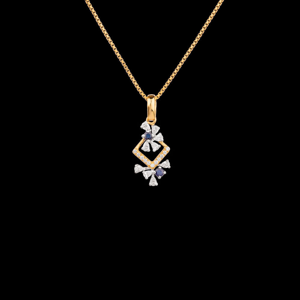 18K Two Tone Gold Diamond Pendant - 0.36ct VVS-EF with Colour Stones