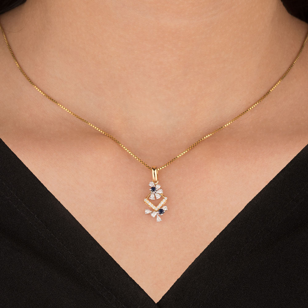 18K Two Tone Gold Diamond Pendant - 0.36ct VVS-EF with Colour Stones