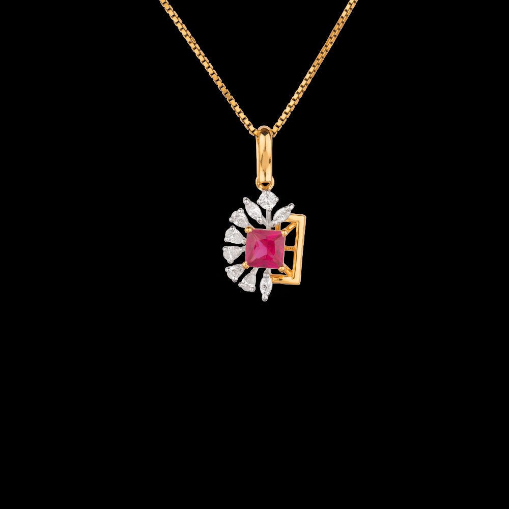 18K Two Tone Gold Diamond Pendant - 0.34ct VVS-EF with Colour Stones