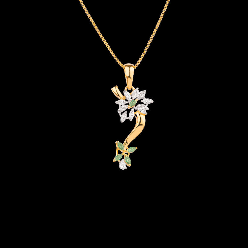 18K Two Tone Gold Diamond Pendant - 0.38ct VVS-EF with Colour Stones