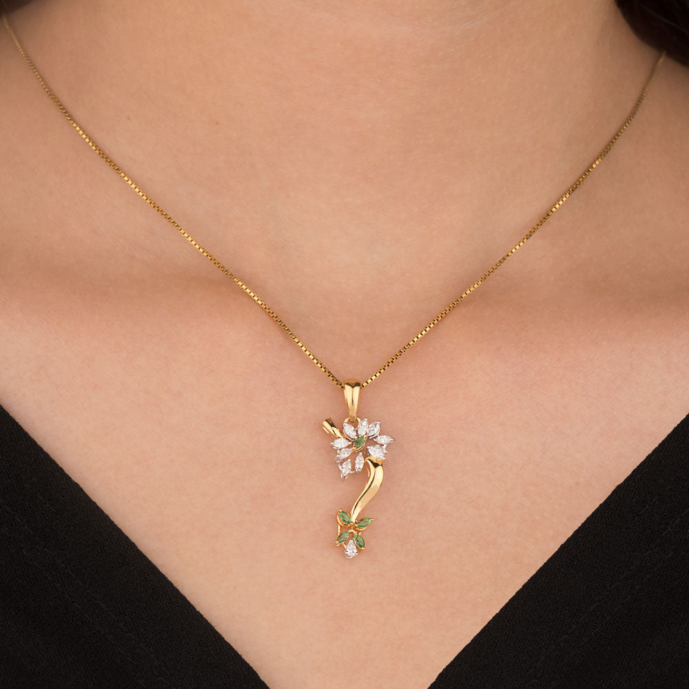 18K Two Tone Gold Diamond Pendant - 0.38ct VVS-EF with Colour Stones