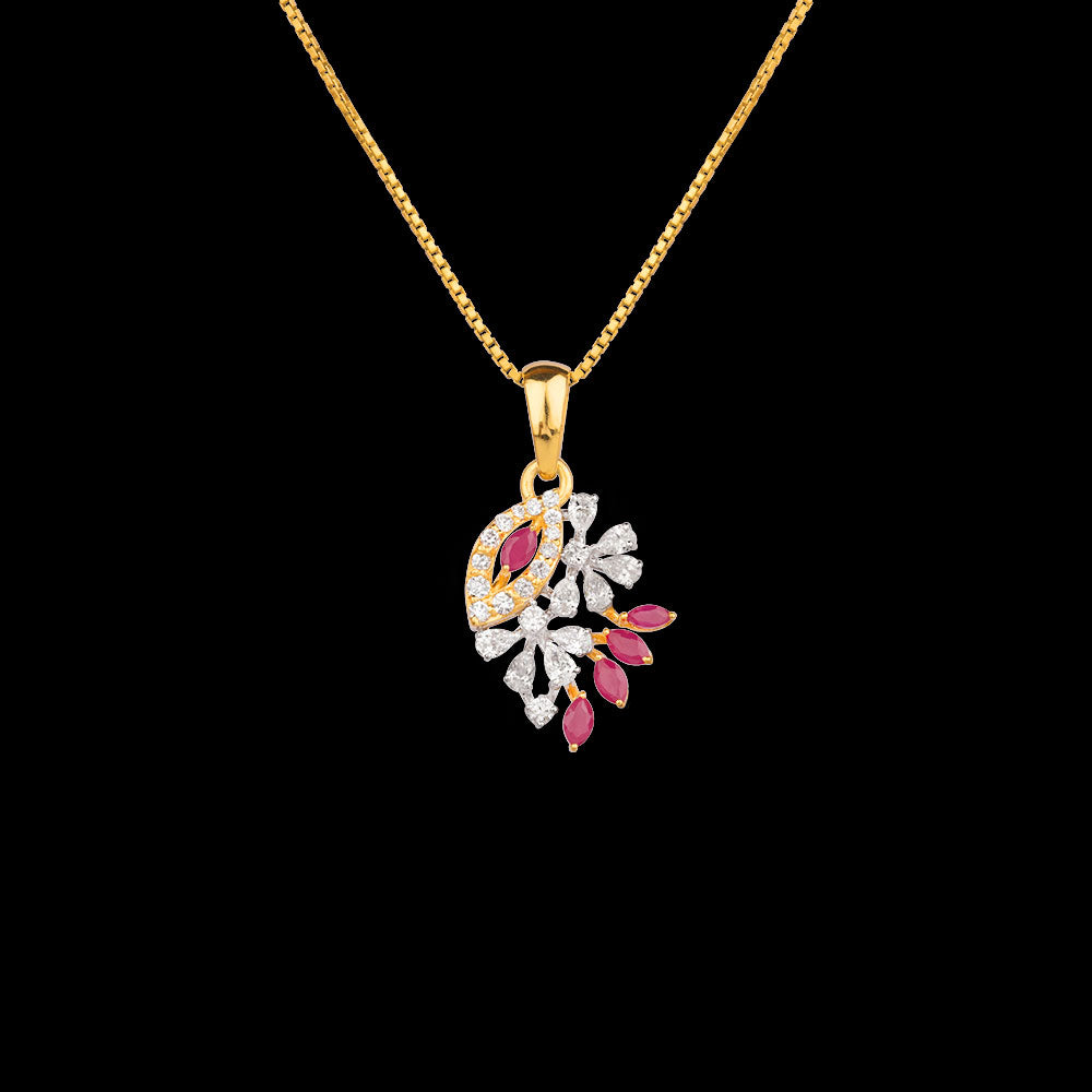 18K Two Tone Gold Diamond Pendant - 0.555ct VVS-EF with Colour Stones