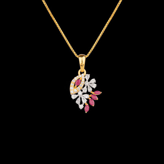 18K Two Tone Gold Diamond Pendant - 0.555ct VVS-EF with Colour Stones