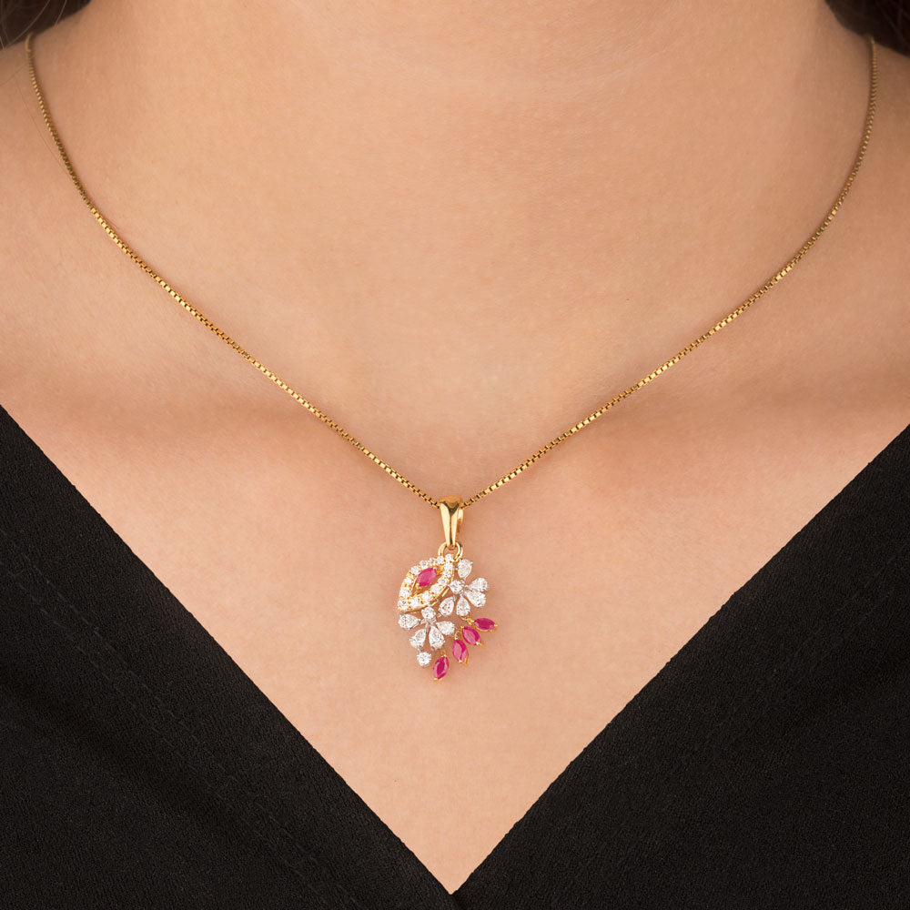 18K Two Tone Gold Diamond Pendant - 0.555ct VVS-EF with Colour Stones