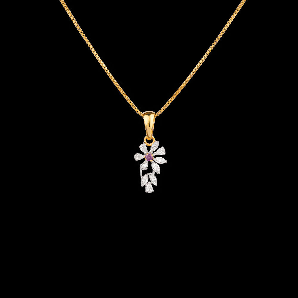 18K Two Tone Gold Diamond Pendant - 0.37ct VVS-EF with Colour Stones