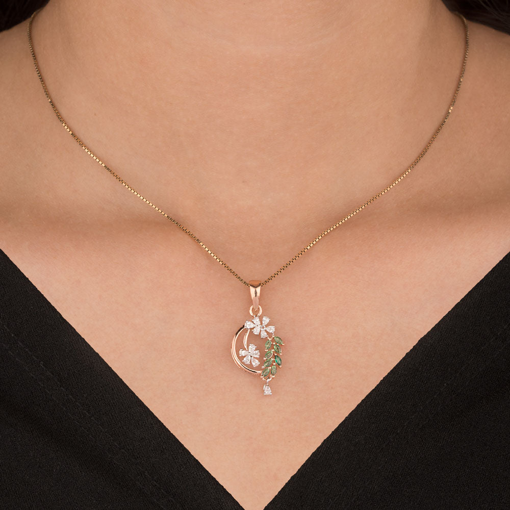 18K Two Tone Gold Diamond Pendant - 0.24ct VVS-EF with Colour Stones