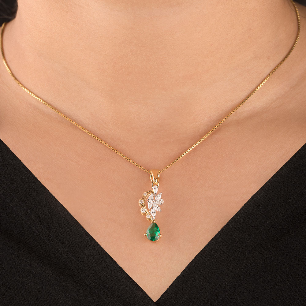 18K Two Tone Gold Diamond Pendant - 0.36ct VVS-EF with Colour Stones