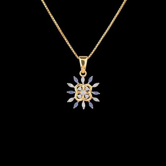 18K Two Tone Gold Diamond Pendant - 0.34ct VVS-EF with Colour Stones