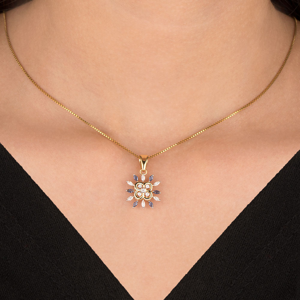 18K Two Tone Gold Diamond Pendant - 0.34ct VVS-EF with Colour Stones