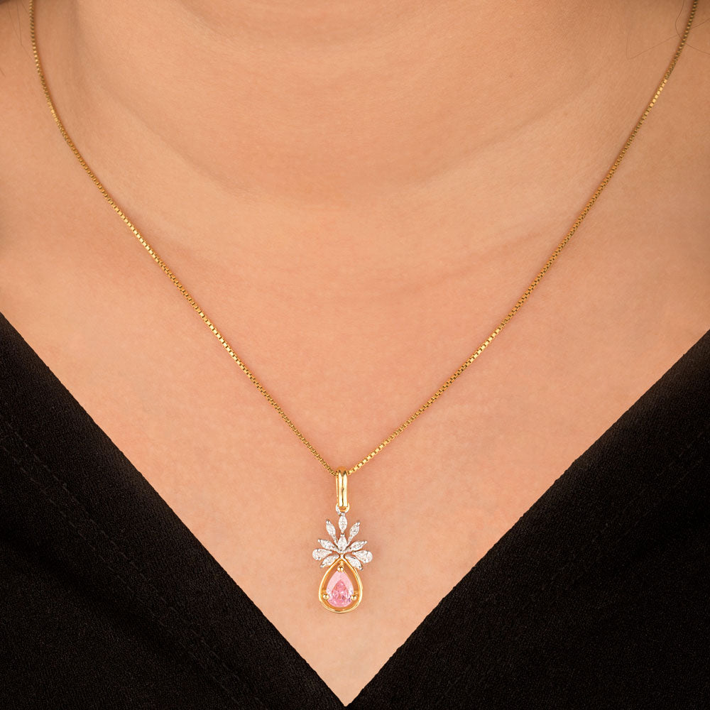 18K Two Tone Gold Diamond Pendant - 0.4ct VVS-EF with Colour Stones