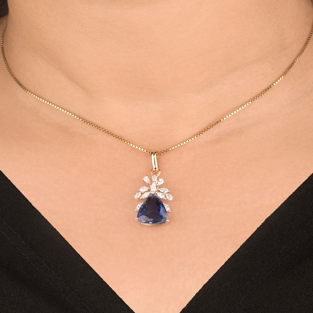 18K Two Tone Gold Diamond Pendant - 0.41ct VVS-EF with Colour Stones