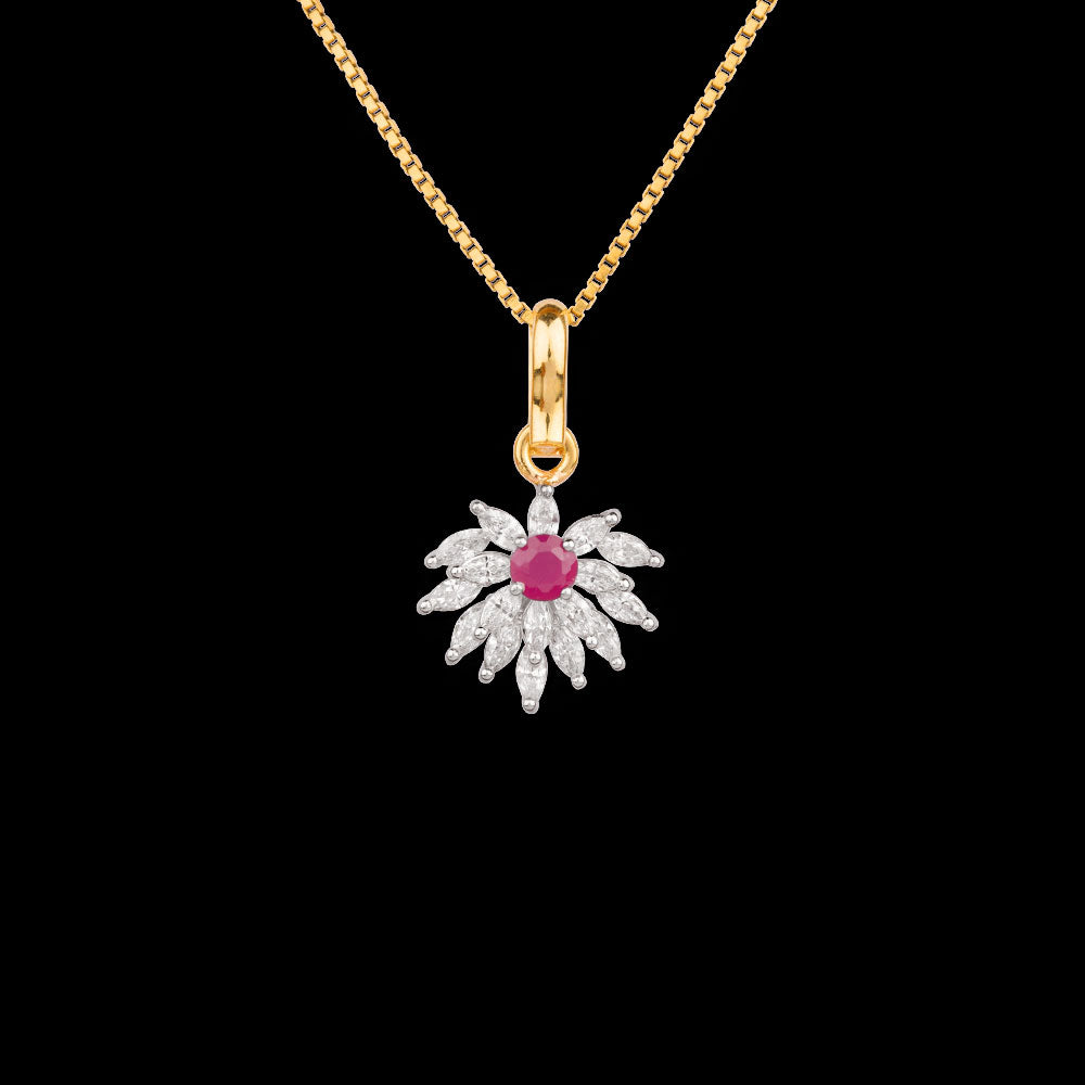 18K Two Tone Gold Diamond Pendant - 0.625ct VVS-VS-EF with Colour Stones