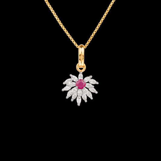 18K Two Tone Gold Diamond Pendant - 0.625ct VVS-VS-EF with Colour Stones
