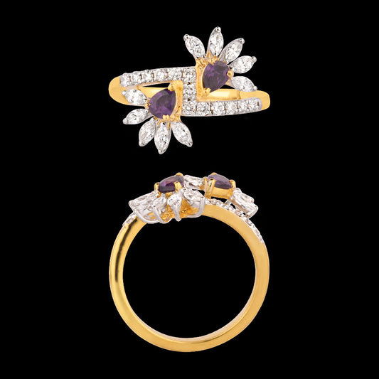 18K Two Tone Gold Diamond Ring - 0.585ct VVS-EF with Colour Stones