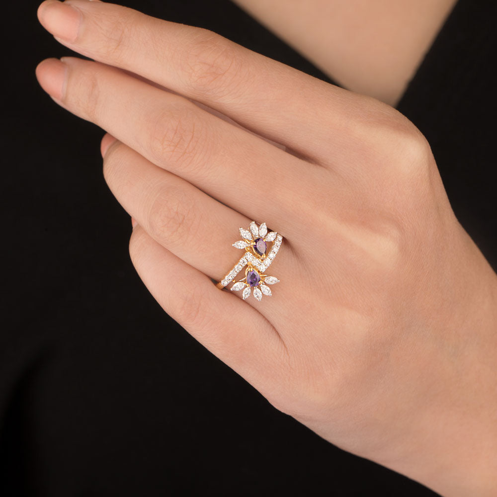 18K Two Tone Gold Diamond Ring - 0.585ct VVS-EF with Colour Stones