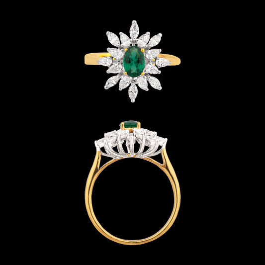 18K Two Tone Gold Diamond Ring - 0.62ct VVS-EF with Colour Stones