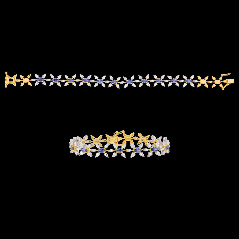 18K Two Tone Gold Diamond Bracelet - 2.59ct VVS-VS-EF with Colour Stones