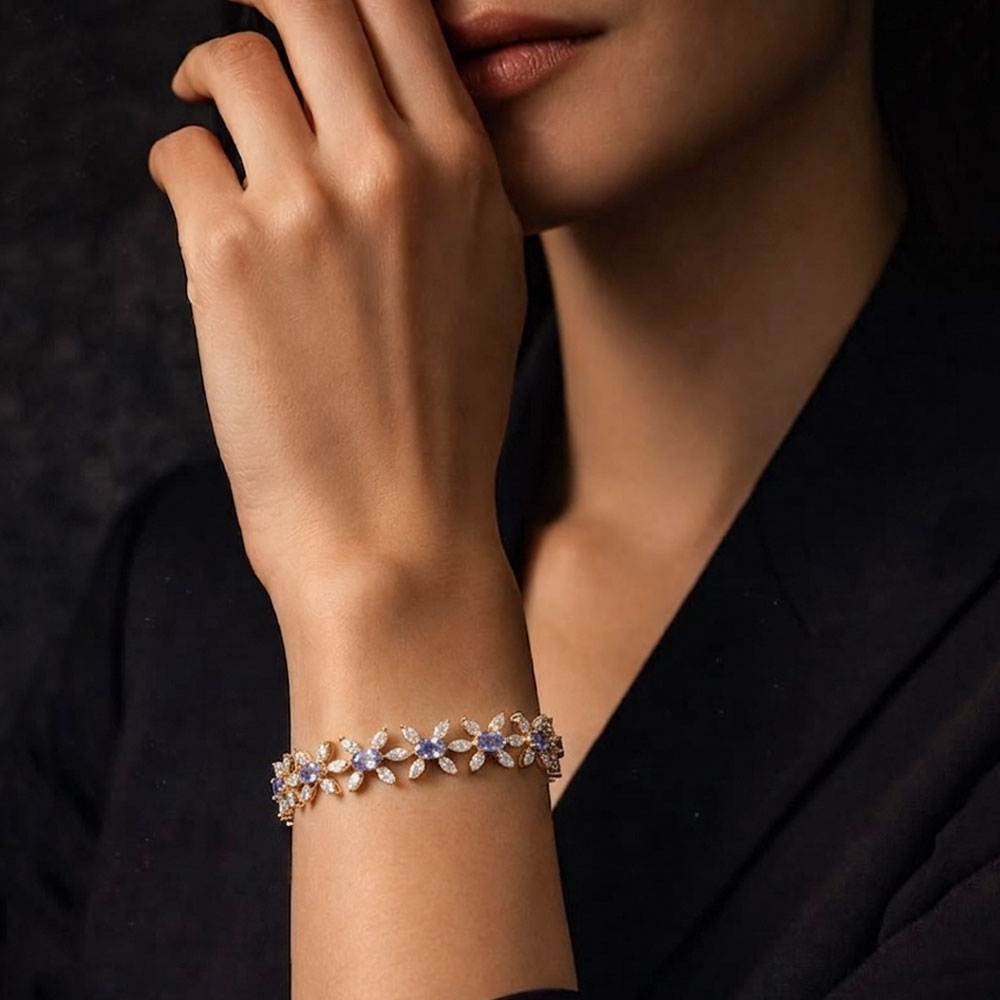 18K Two Tone Gold Diamond Bracelet - 2.59ct VVS-VS-EF with Colour Stones